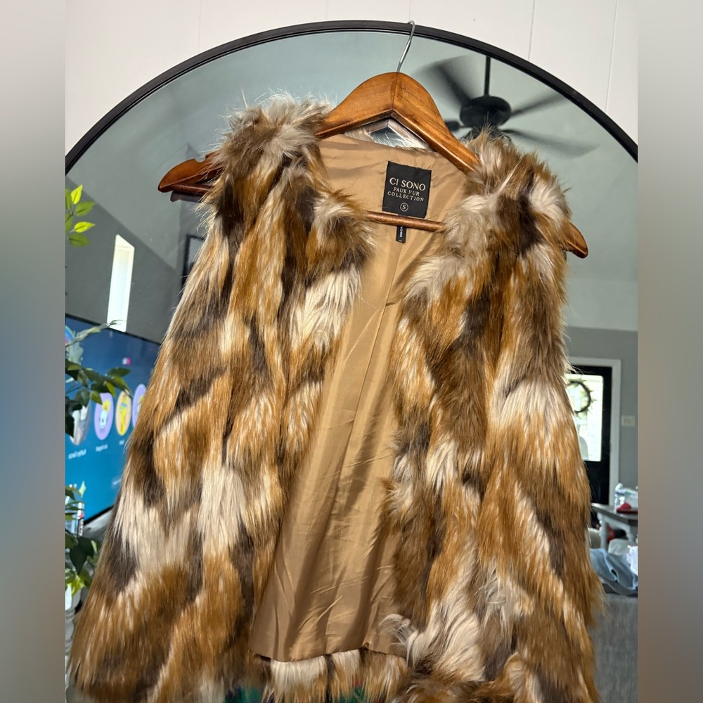 Ci Sono Brown and Tan Faux Fur Vest
